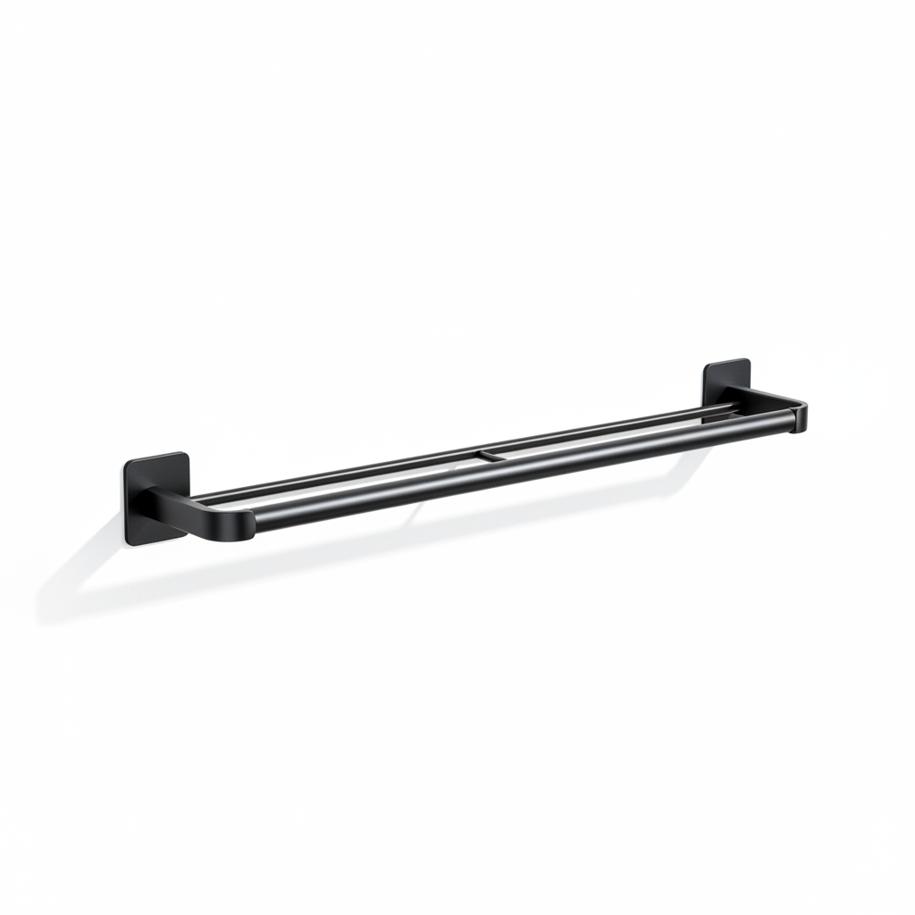 Empty black two-tier wall-mounted slipper rack on a pure white background