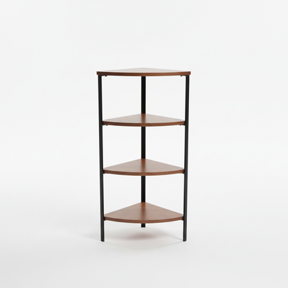 Empty four-tier corner shelf on a white background