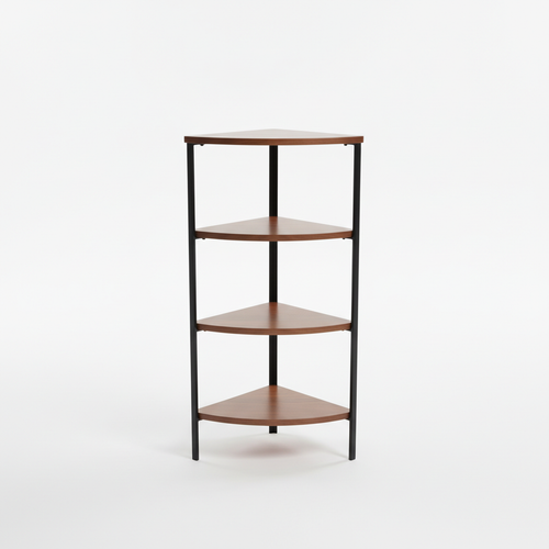 Empty four-tier corner shelf on a white background