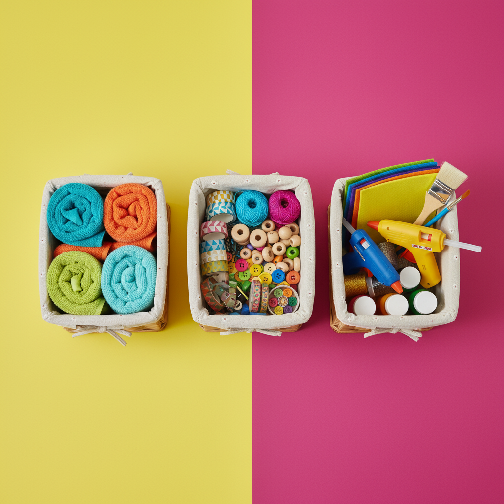 Top-down flat lay of all three baskets side by side