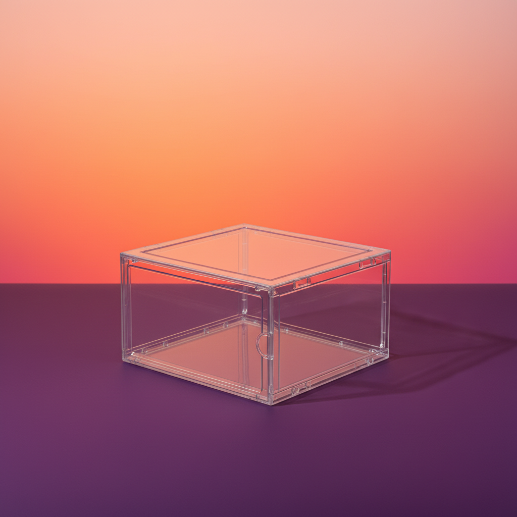 Side profile of two stacked boxes showing interlocking rims